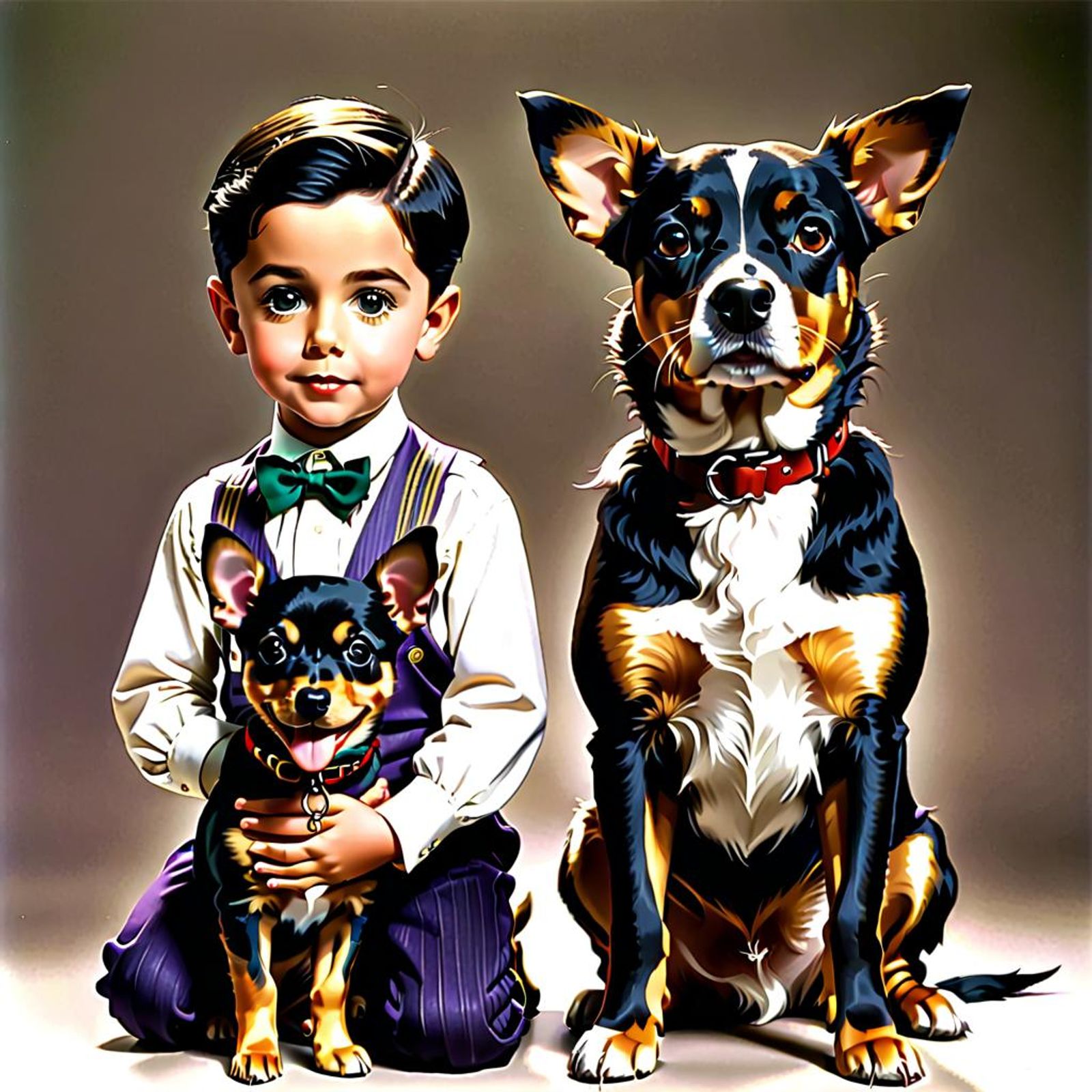 Boy Alfalfa with his dog Pete and puppy - AI Generated Artwork ...