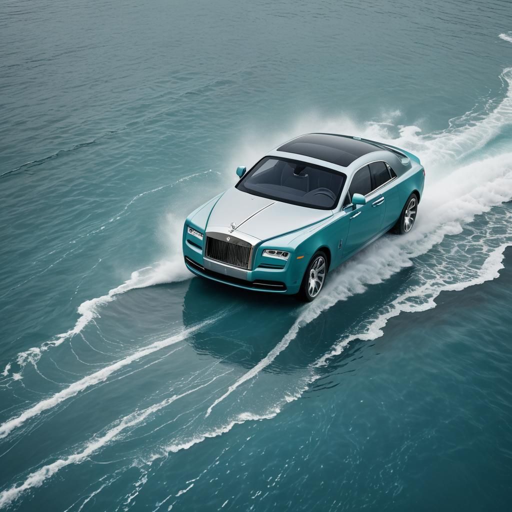 Futuristic Rolls-Royce Super-Sport Over Ocean, Digital Art