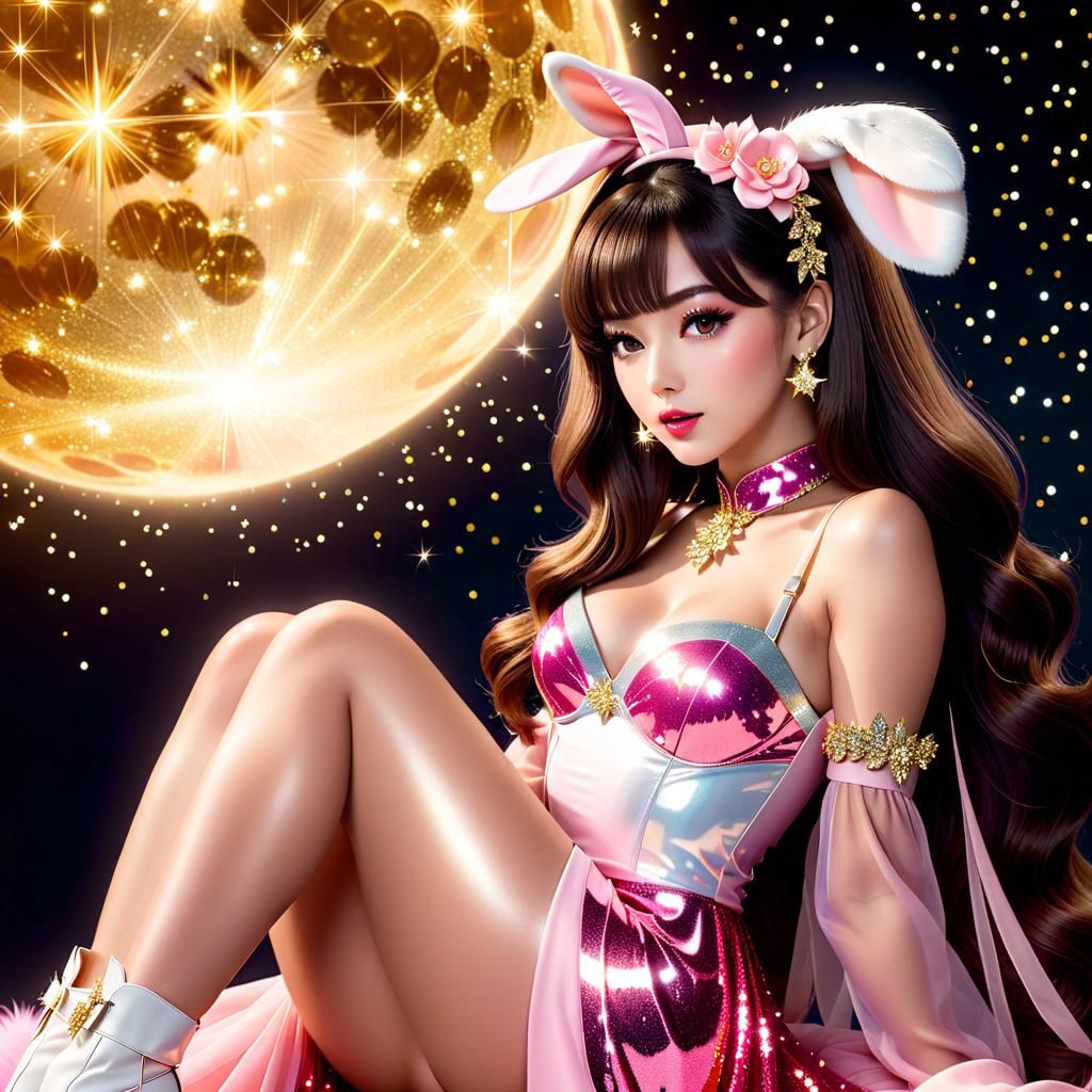 Glamorous Emojis with Glitter Effects: Moon Rabbit