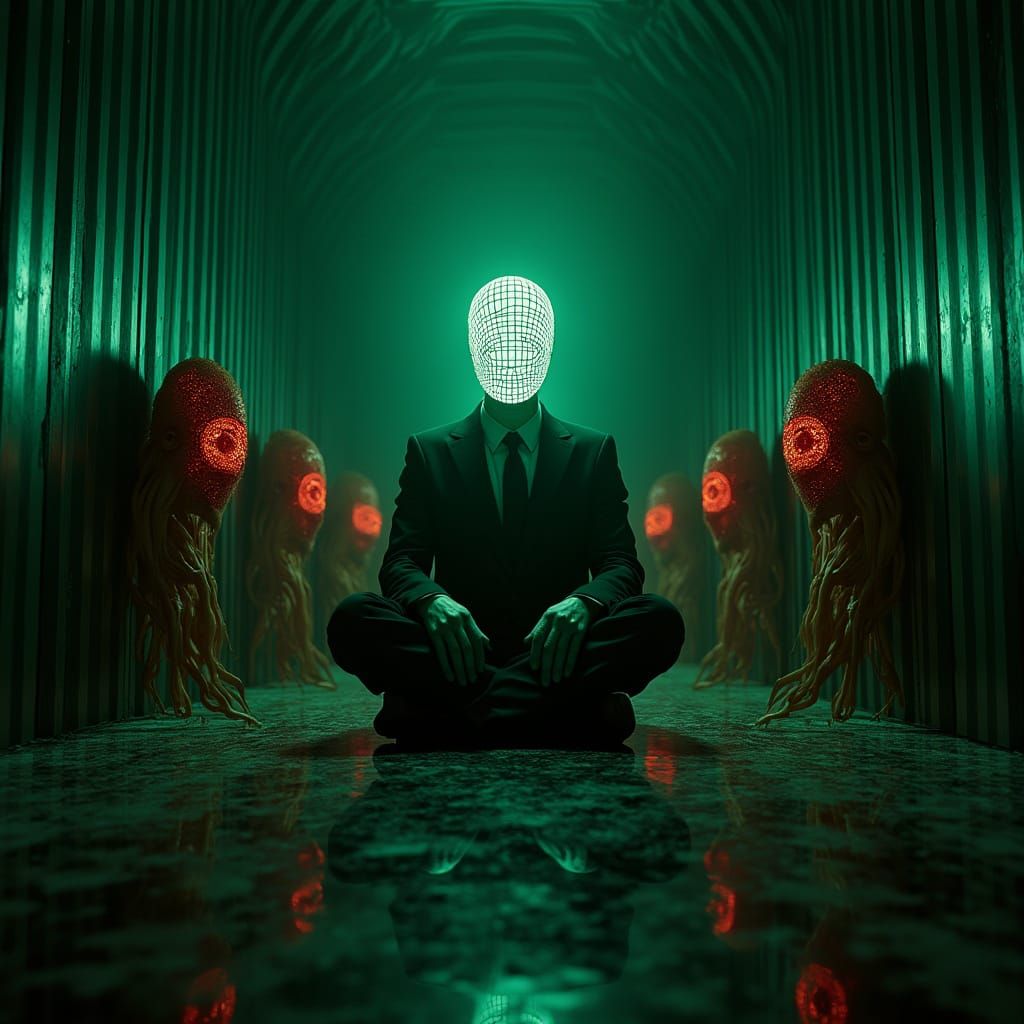 Ethereal Authority in a Haunting, Cyberpunk Atmosphere