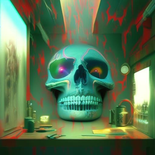 Cyberpunk Rainbow Skull: Surreal Digital Art