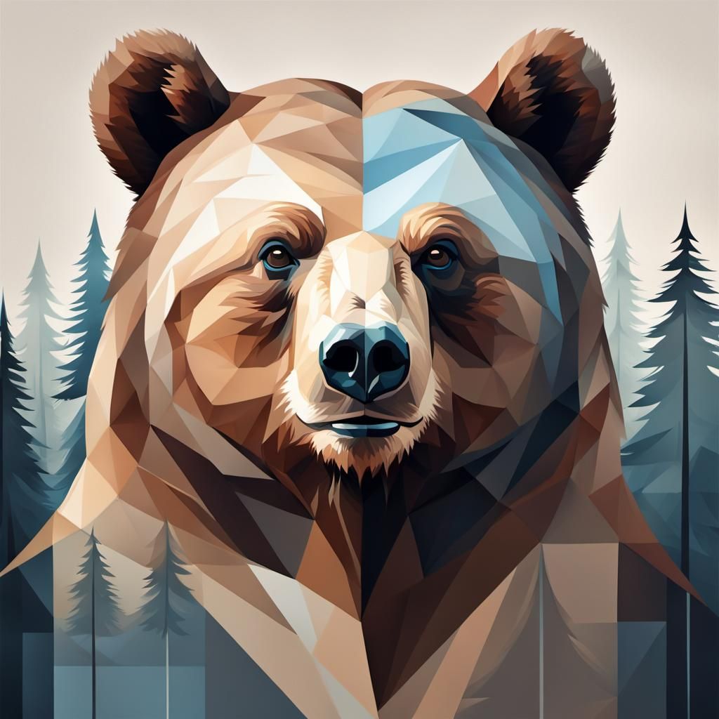 "Create a modern, abstract portrait of a bear. The bear shou...