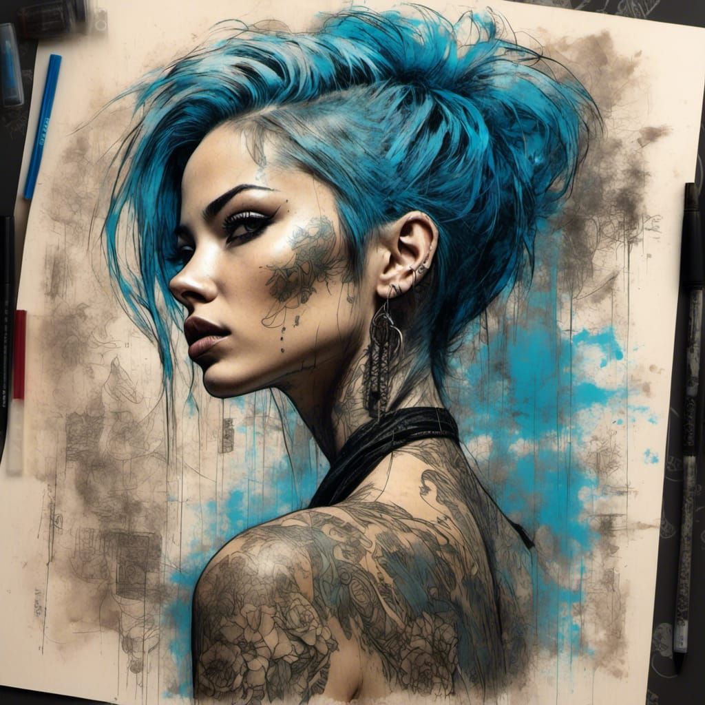 <lora:Grunge-Poster:1.0> Tattoo sketch, by enki bilal, doubl...