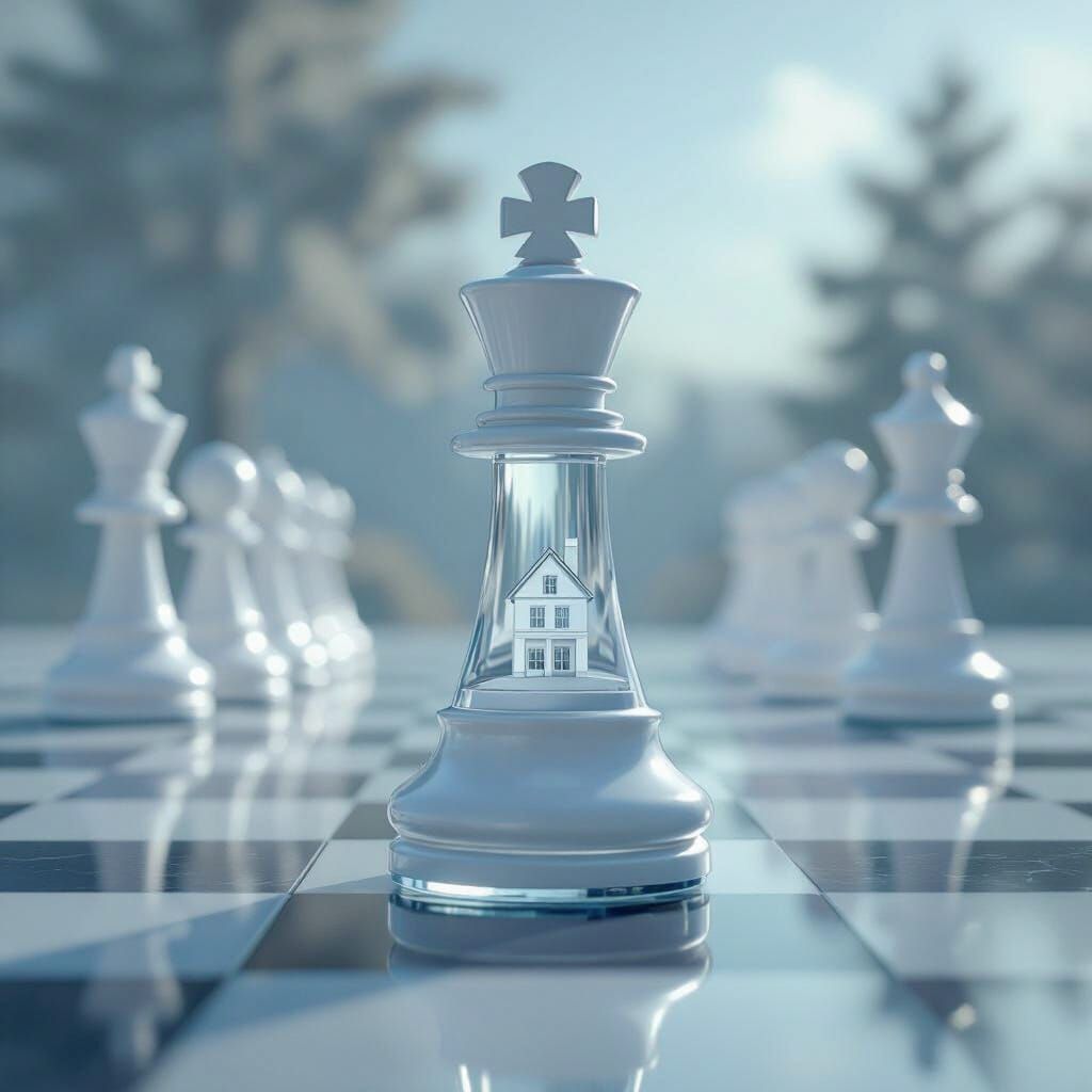 A subtle surrealistic image where a lone white pawn stands at the last rank of the board. Its body is semi-transparent, revealing a clear re...