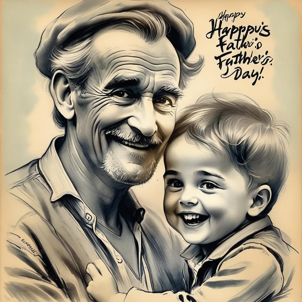 old vintage postcard, greetings "Happy Father's Day".