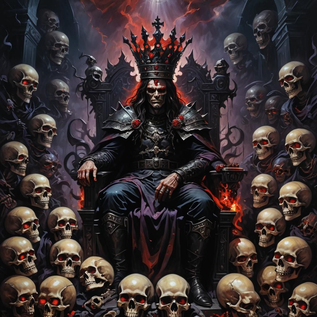 Dark God on Throne in Chiaroscuro Oil Painting