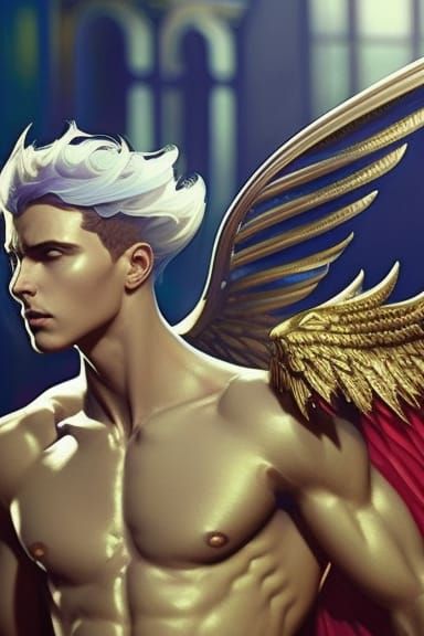 A beautiful male fallen angel 8k resolution concept art port...