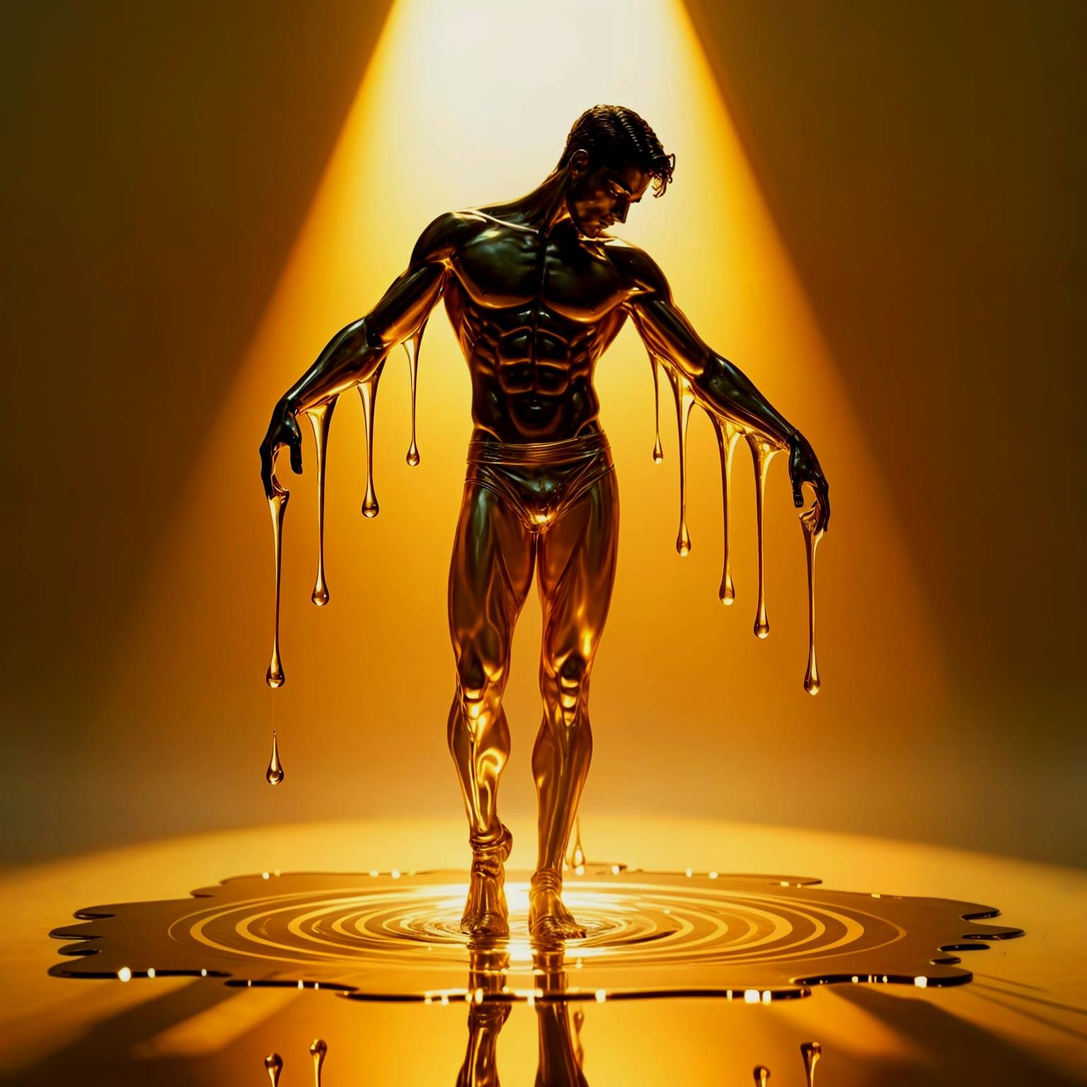 Liquid glass,  transparent glass statue of a male dancer is slowly melting   by @EHACKMANN 