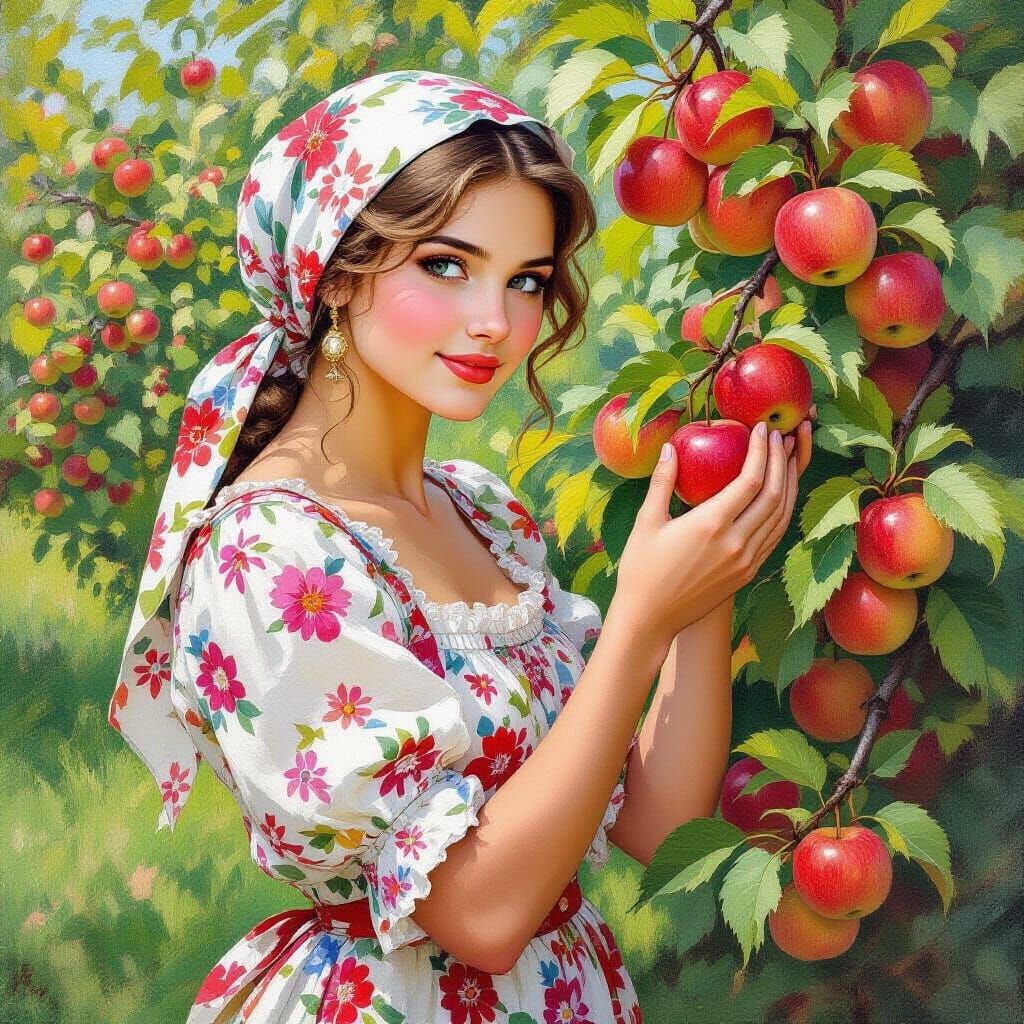 young ukrainian woman picking apples  by @Lilith Black Moon