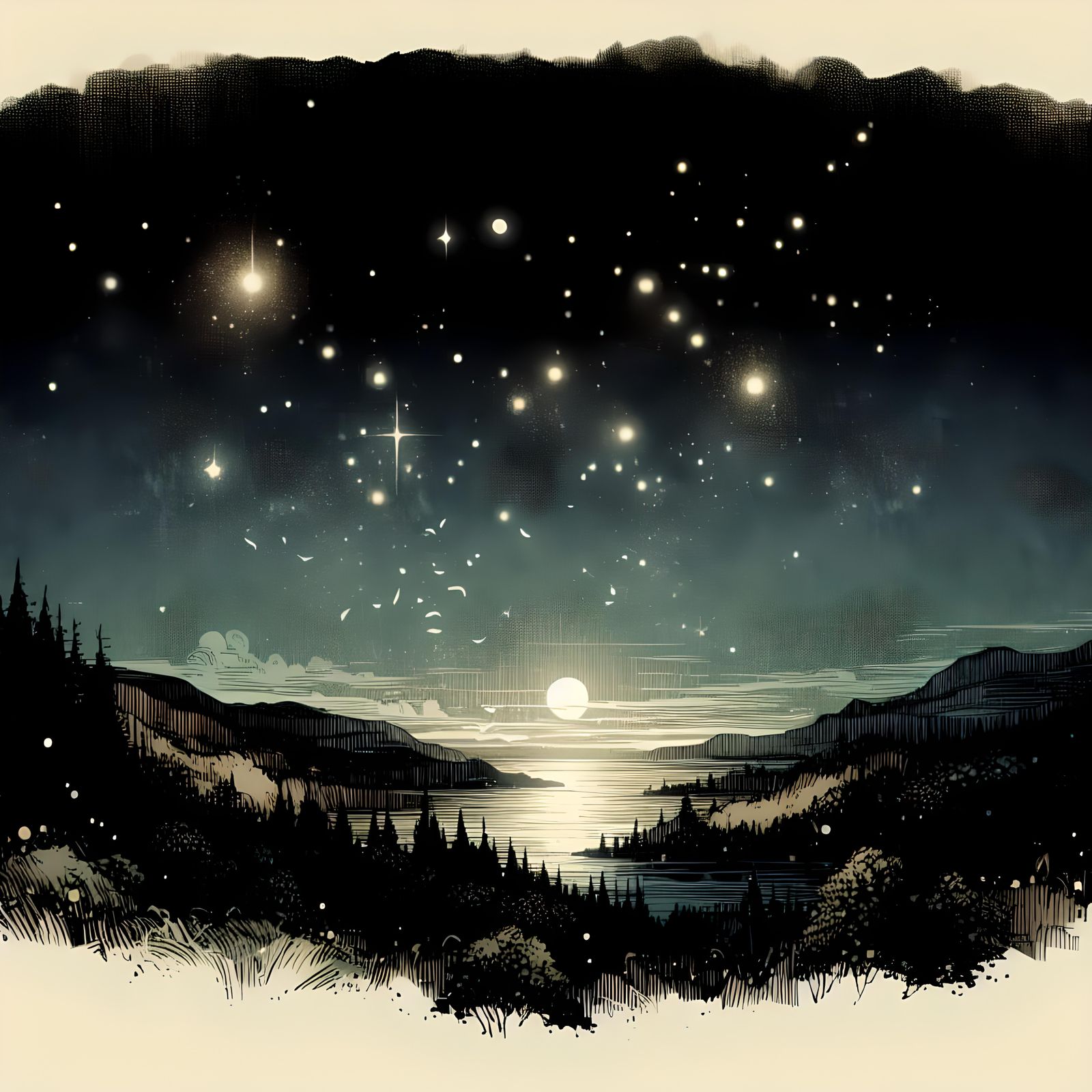 Beautiful landcape vista,  Twinkling stars everywhere, starr...