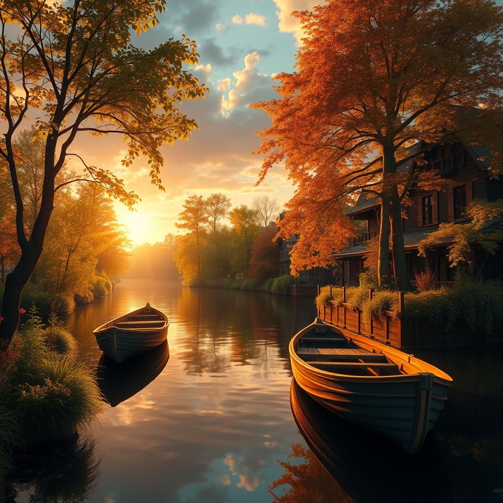 River with boats in autumn  by @ThomasG