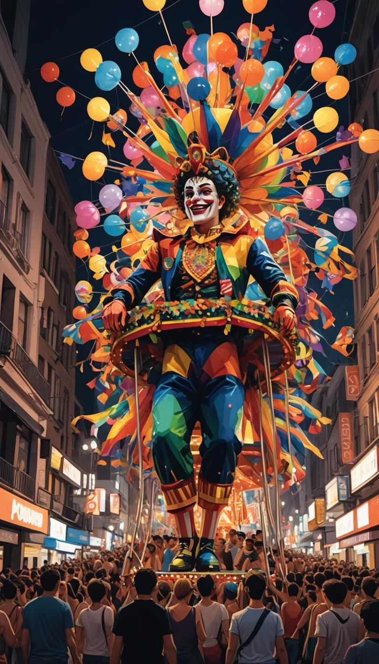 in gay pride parade a carnival float wanders the streets at ...