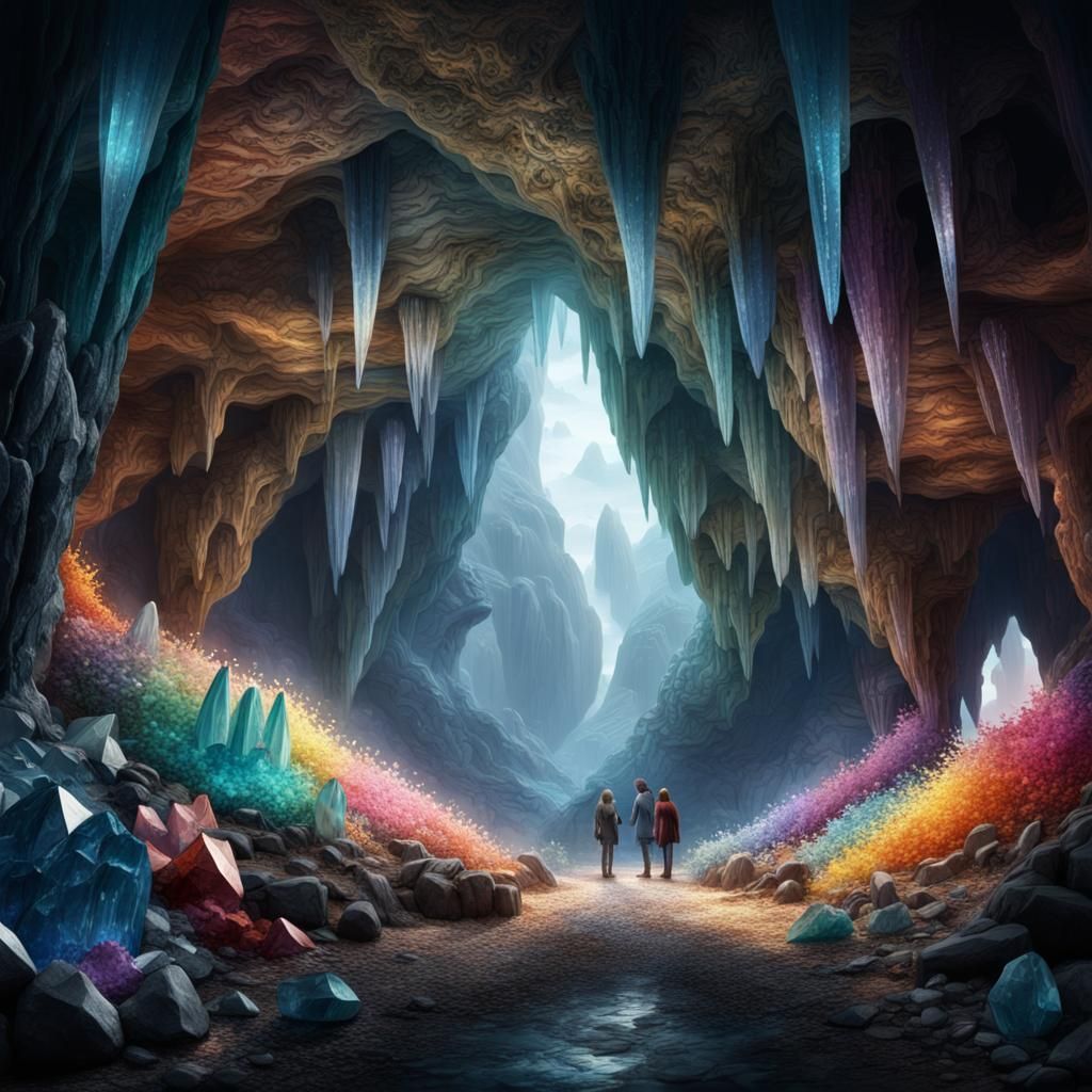 a cave filled with crystals of all colors :)