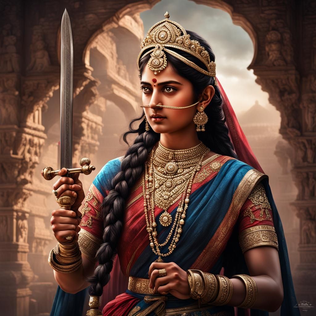 Lakshmi Bai, the warrior queen of Jhansi, practicing swordsm...