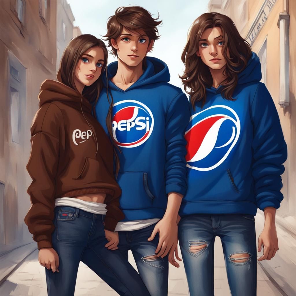 Girl and Boy with Matching Pepsi Blue Hoodies