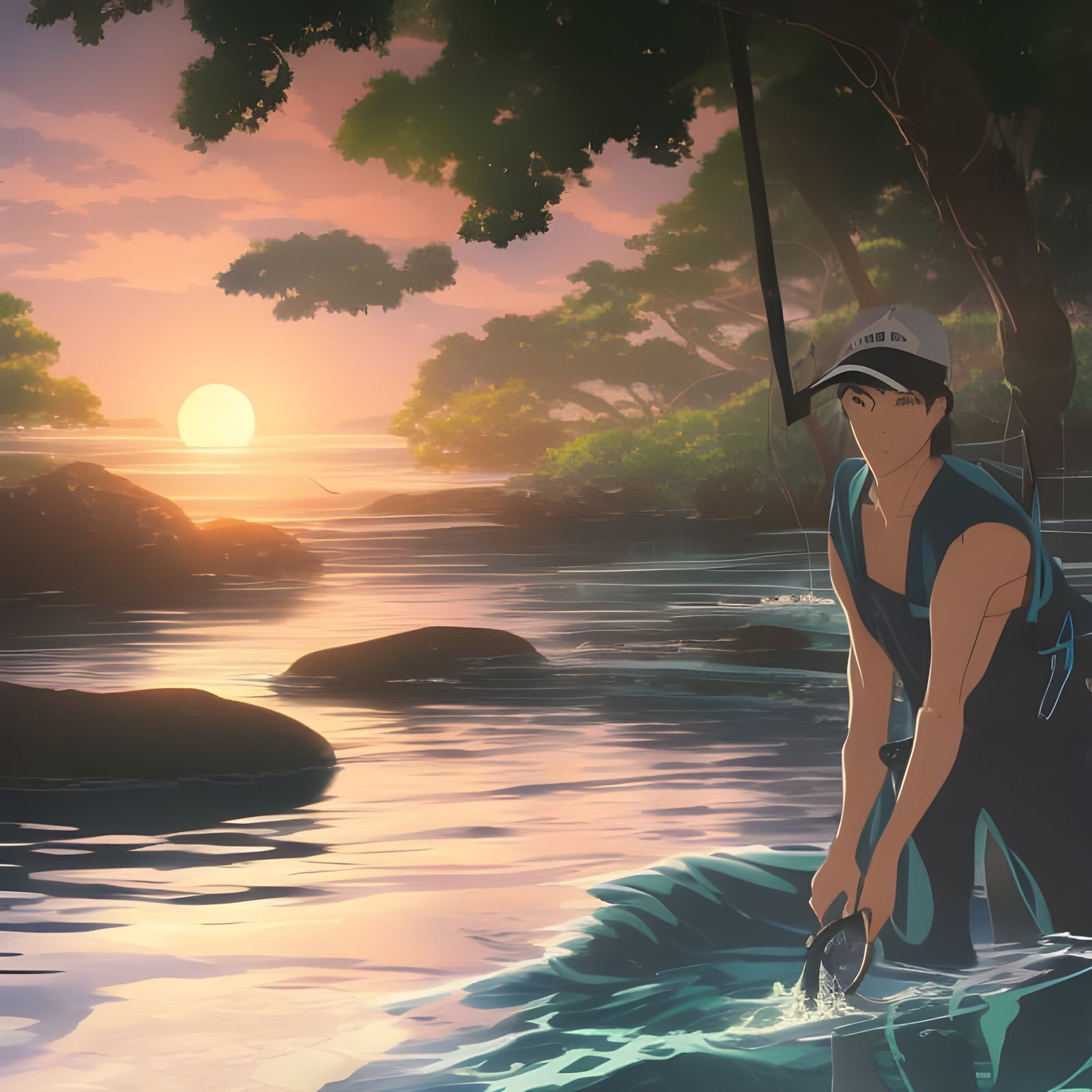An eel fisher in Tasmania, Anime