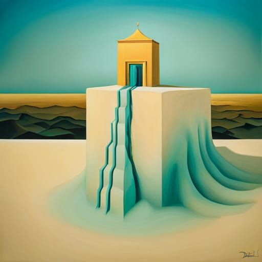Temple with Turquoise Roof in Surrealist Style