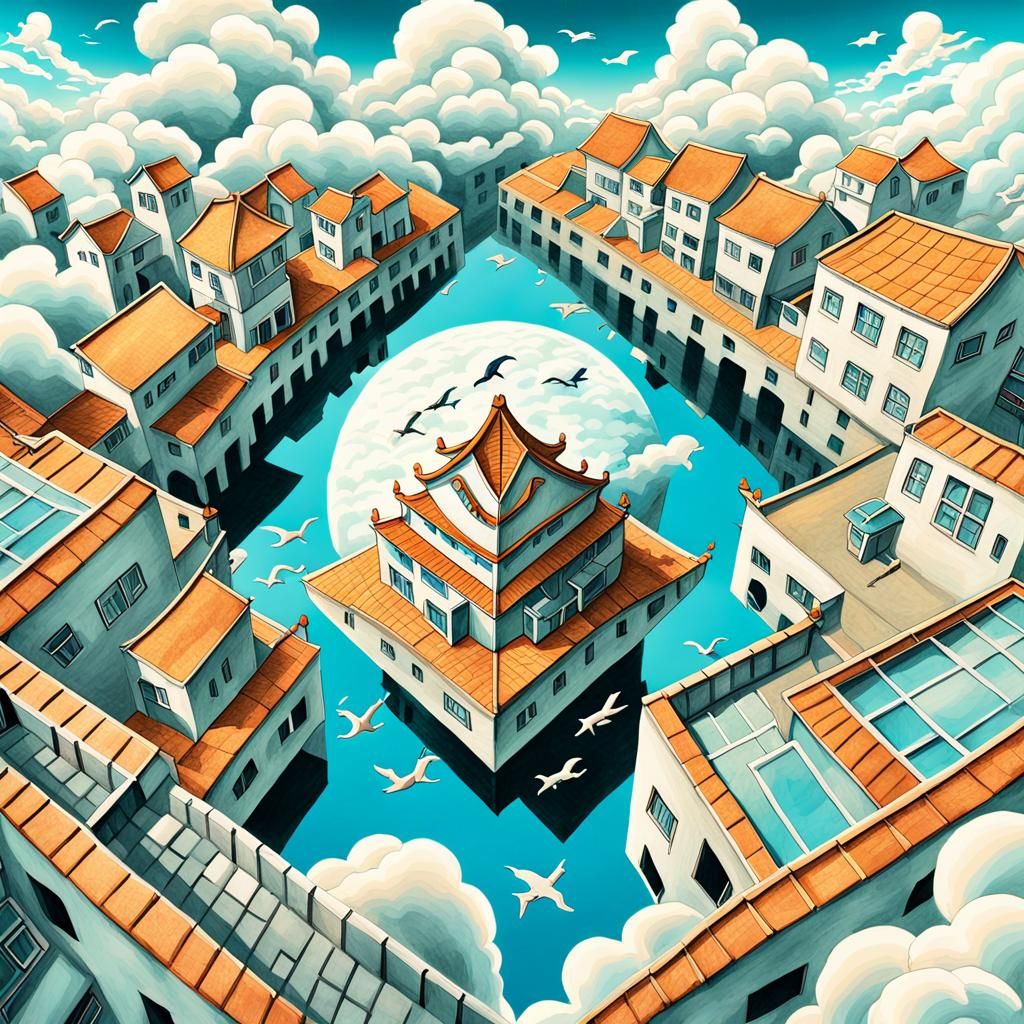 Inverted World: Surreal Digital Art in Pastel Colors