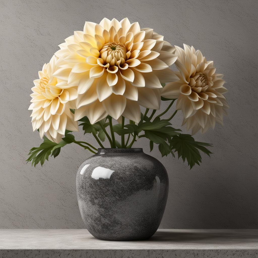 Cream Dahlia in Granite Vase