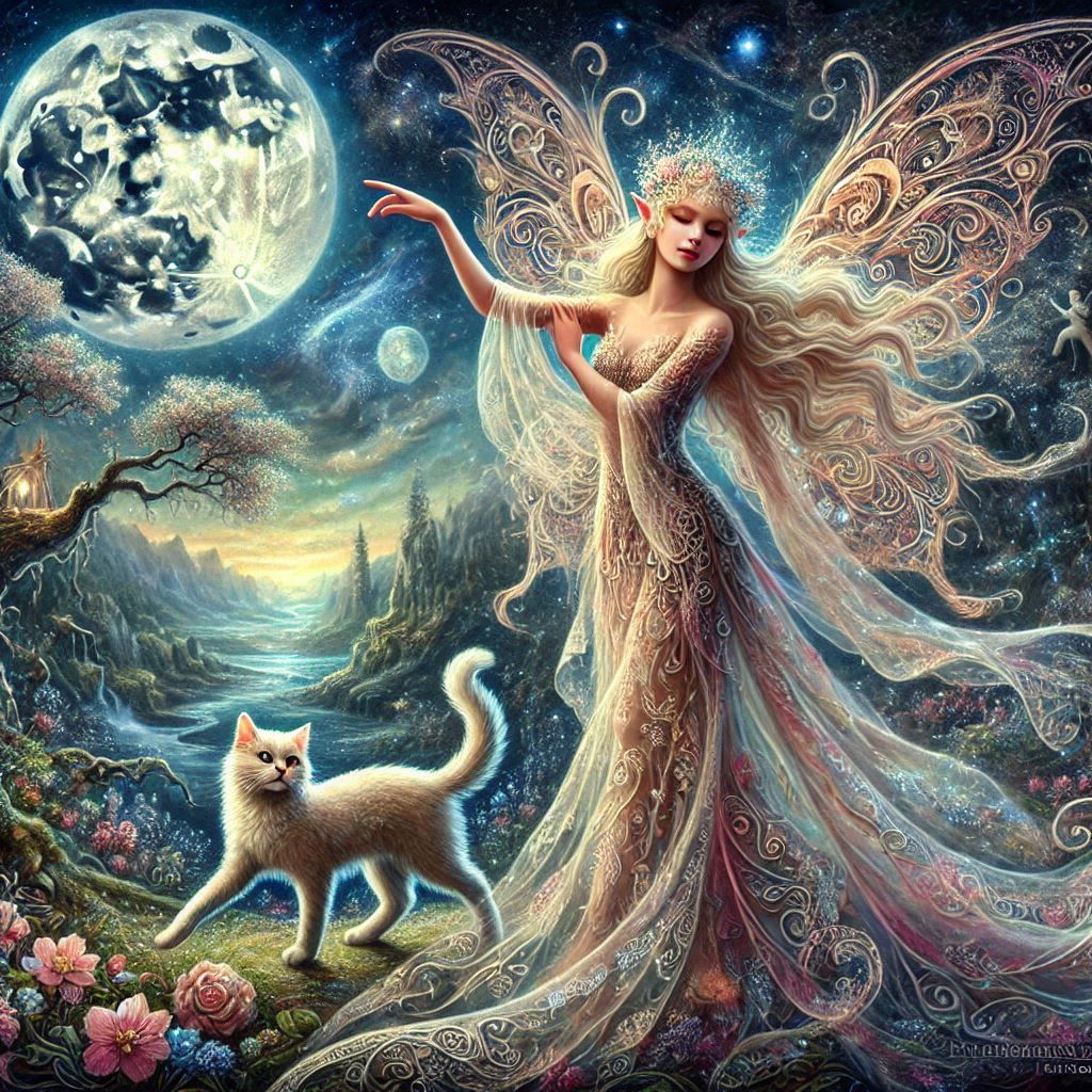 mystical fairy and cat.