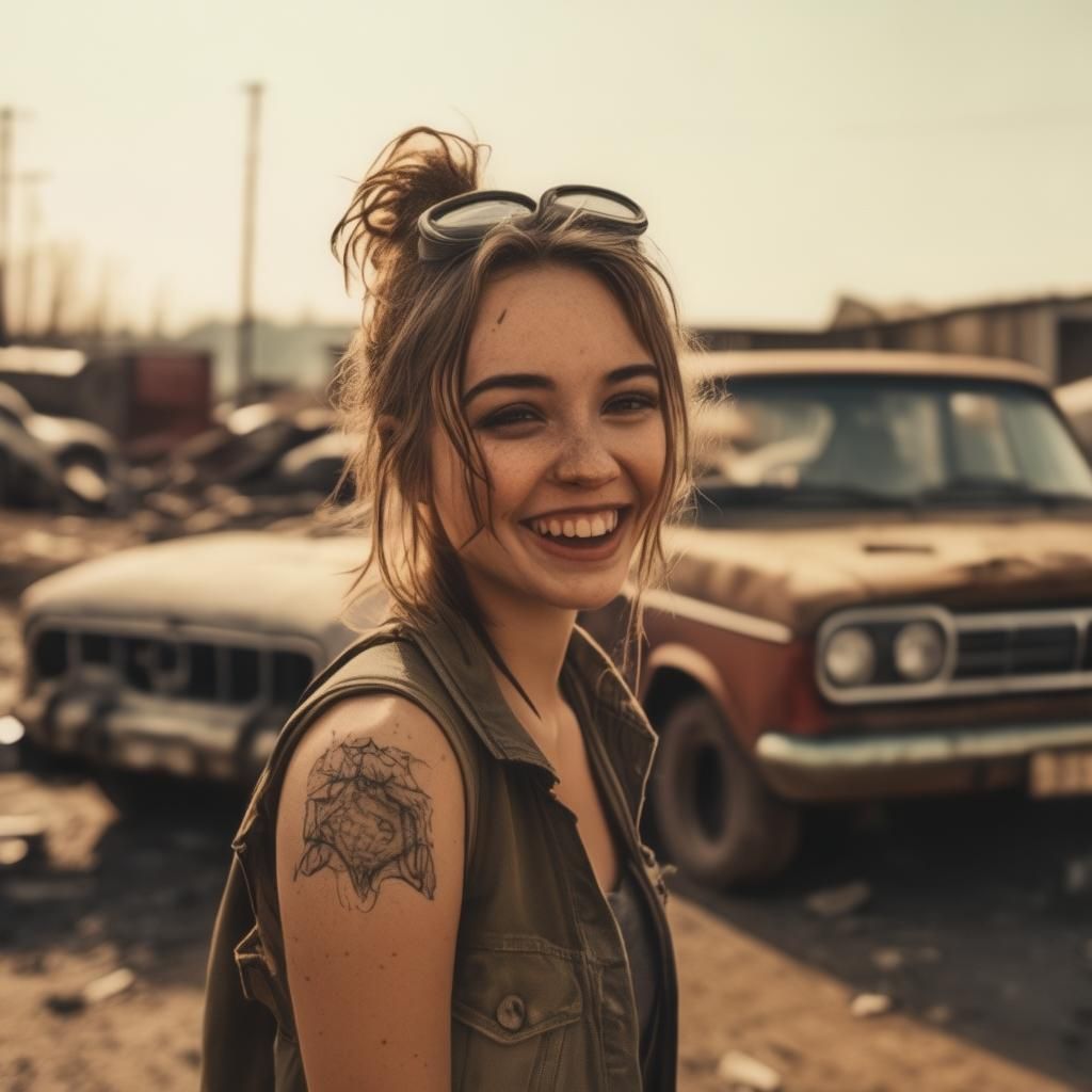 happy retro post apocalypse girl