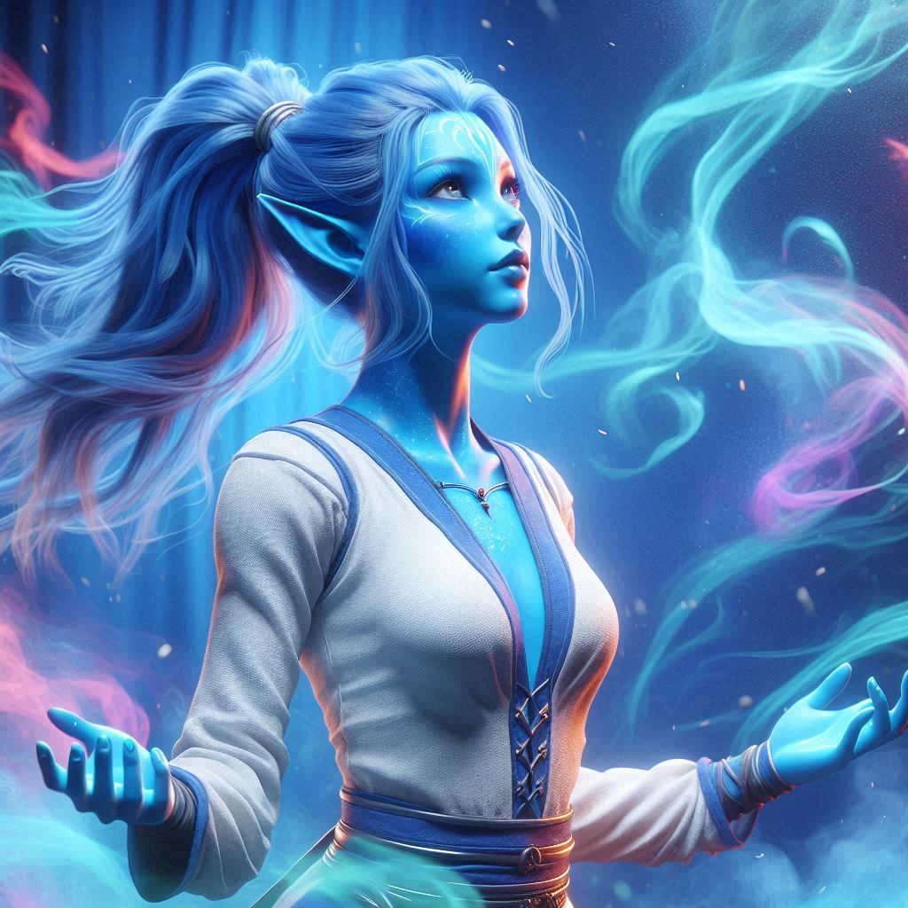 blue skinned elemental humanoid alien female