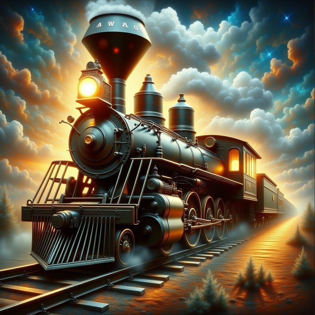  <lora:Luminist Flux:1.0> vintage train, luminist style 