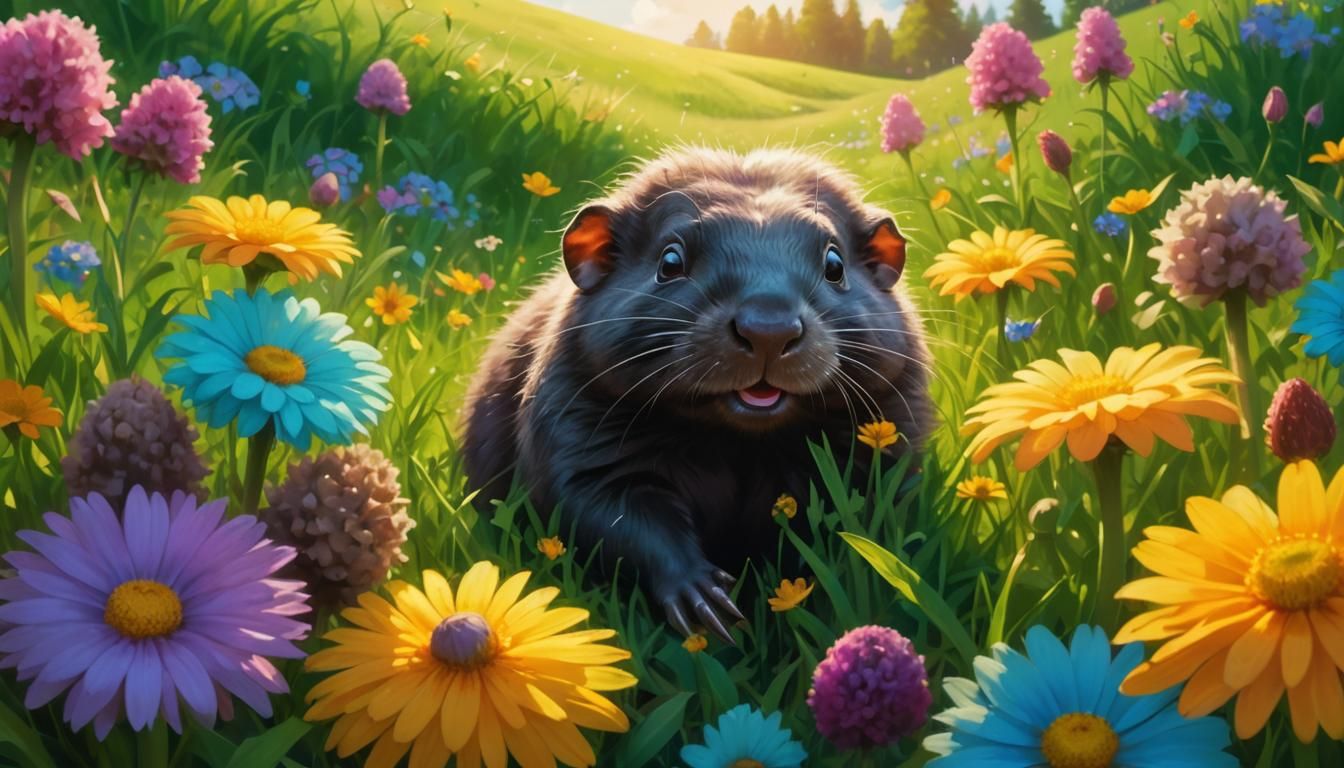 Nature Picture of a Mole in a Green Meadow