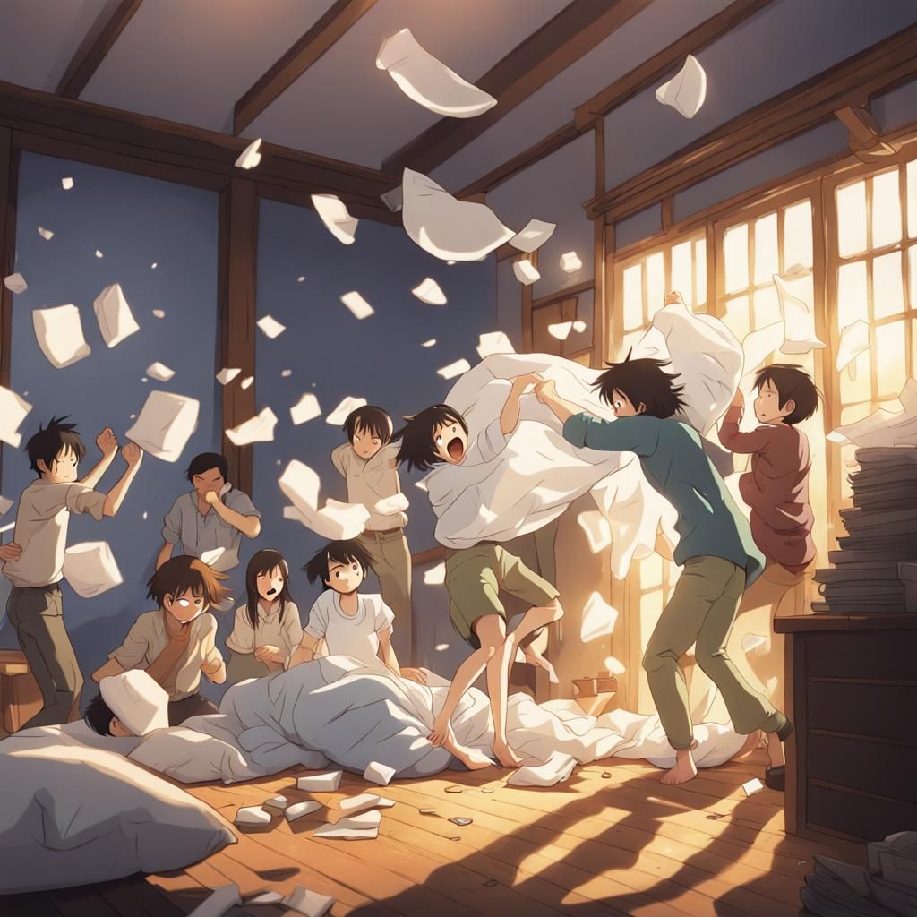 people having a pillow fight