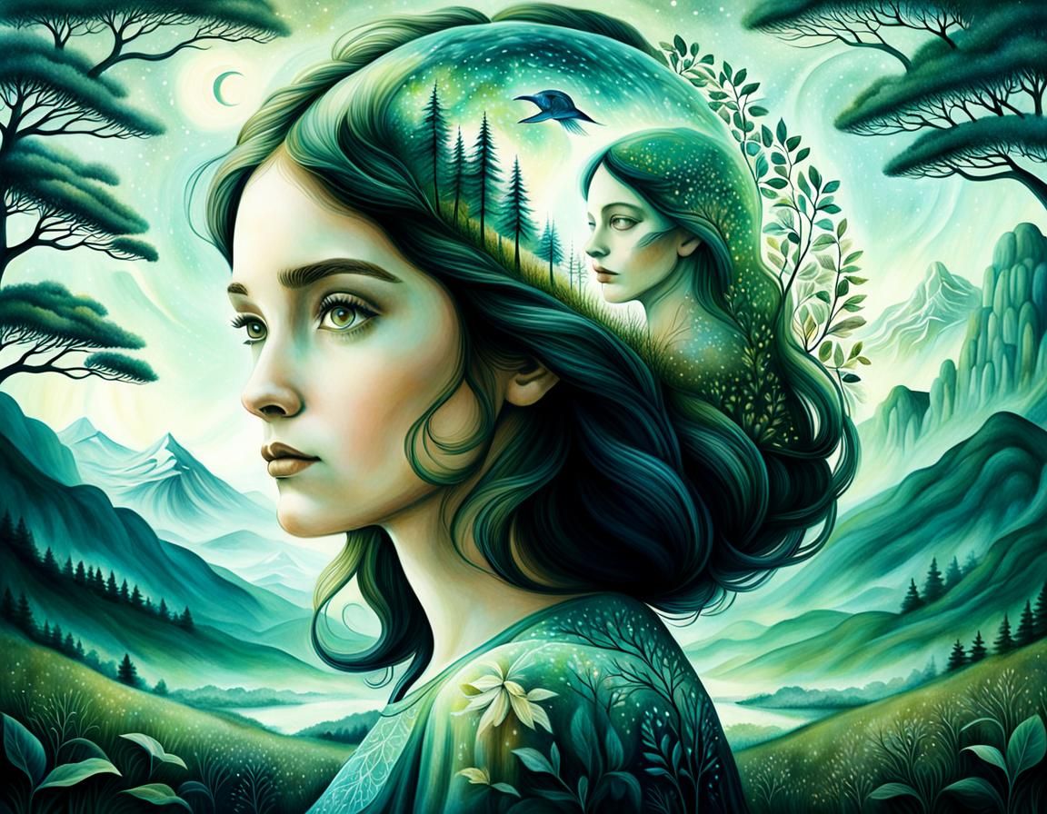 Woman - Gaia - Looking Ahead - Nature - Double Exposure -Pas...