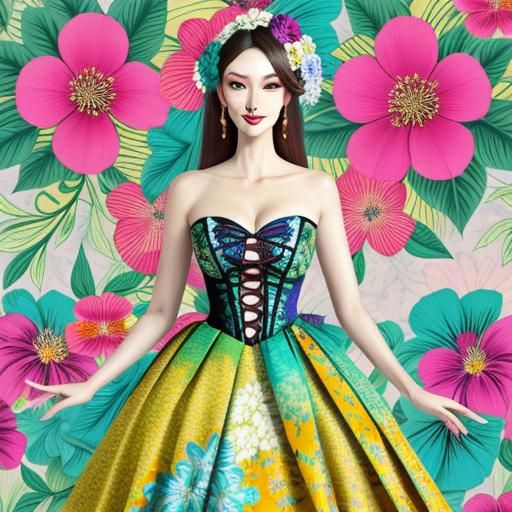Emphasize vibrant colors and floral patterns to represent a ...