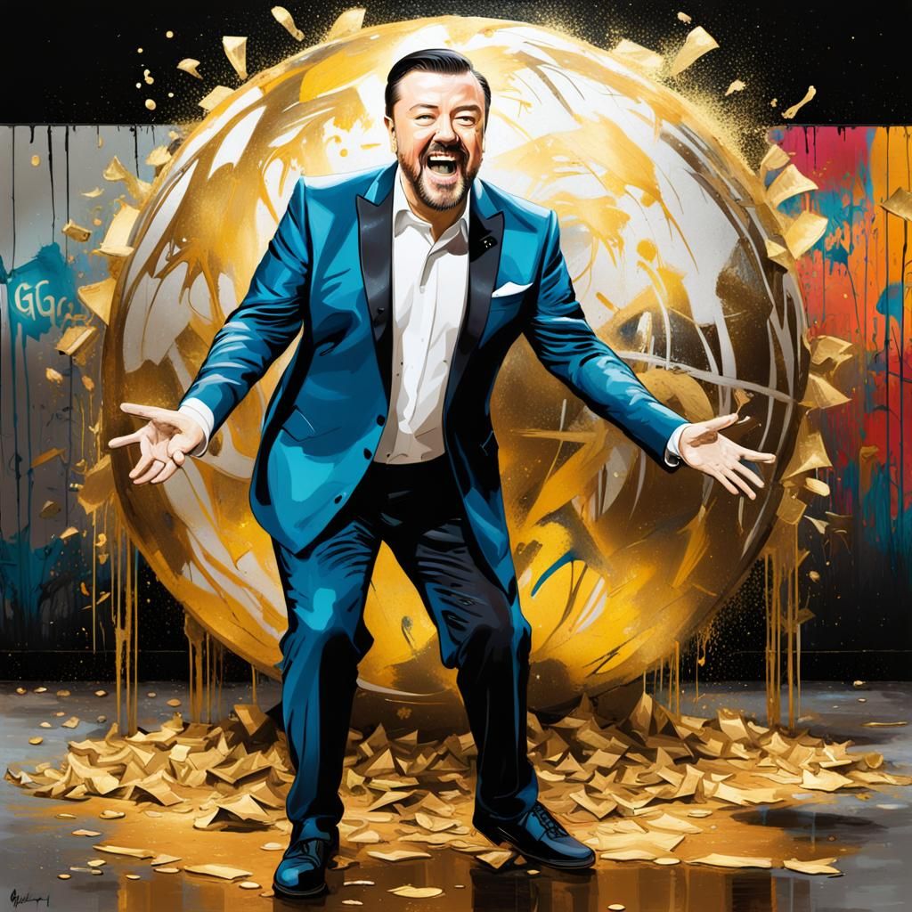 Ricky Gervais hosting Golden Globes - AI Generated Artwork - NightCafe