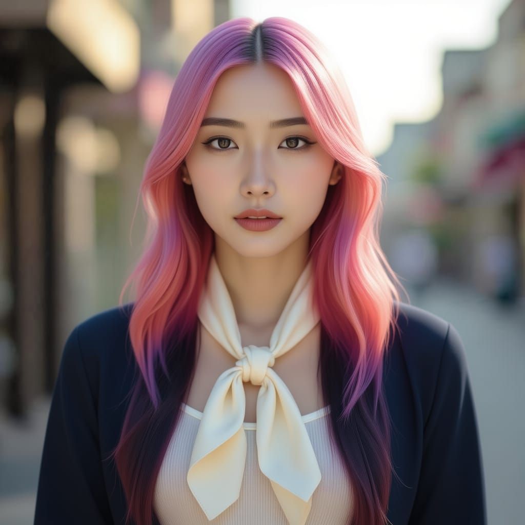 Korean girl with pink extensions