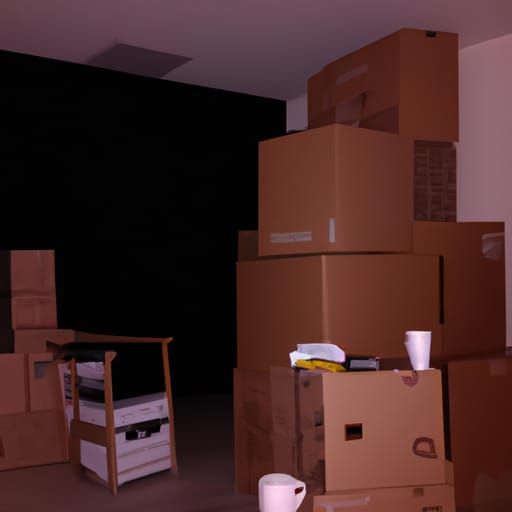 A empty living room with boxes stacked at night taken with N...