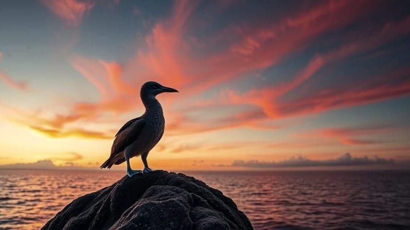 A Blue-footed Booby at Sunset