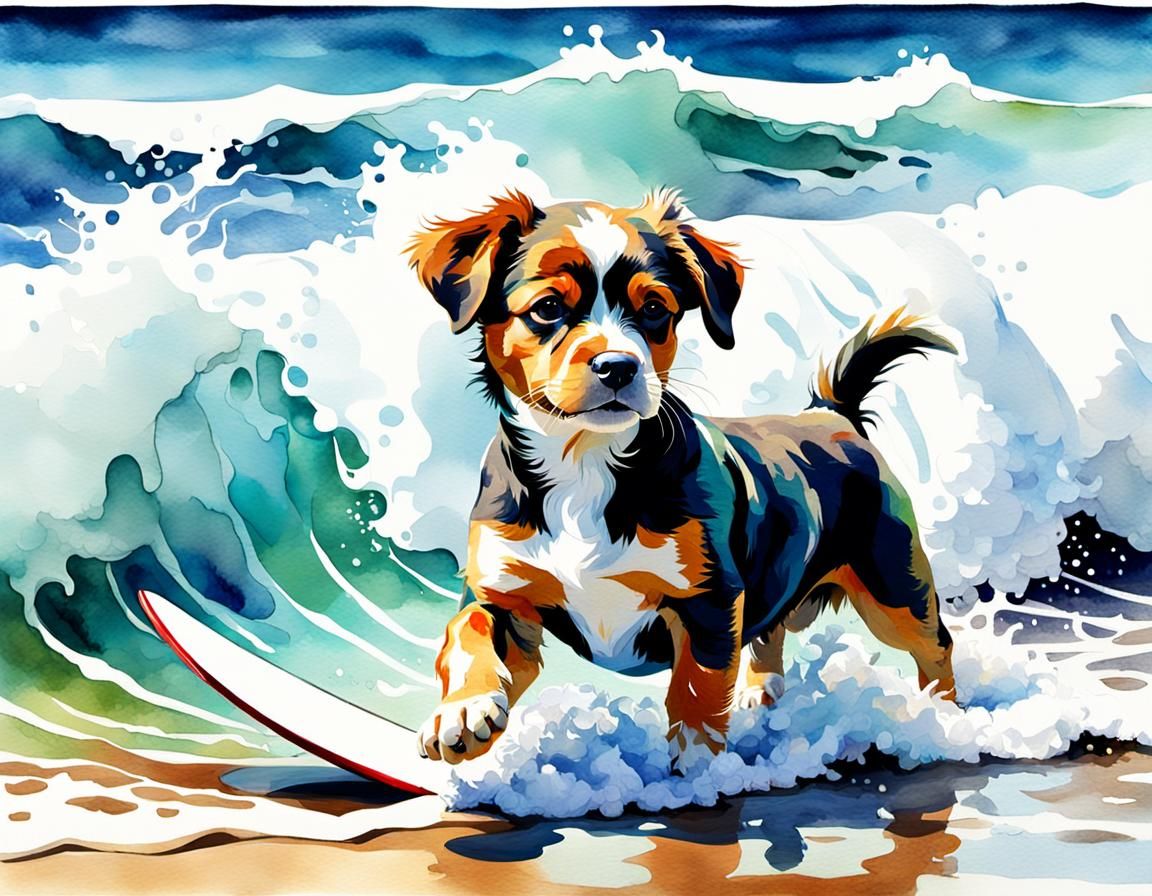 Puppy playing in the surf