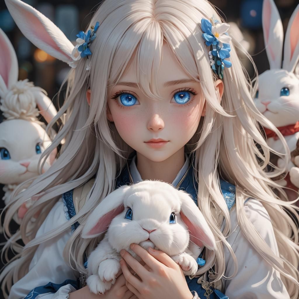 A Girl and Her Bunnies