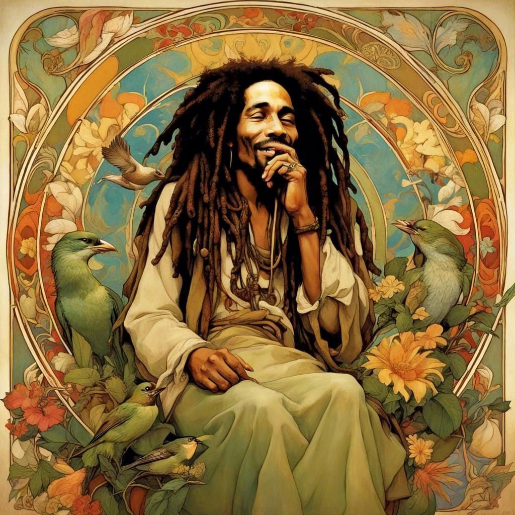 "Every little thing gonna be alright" three little birds, bob marley Alphonse Mucha   by @Colette Therese
