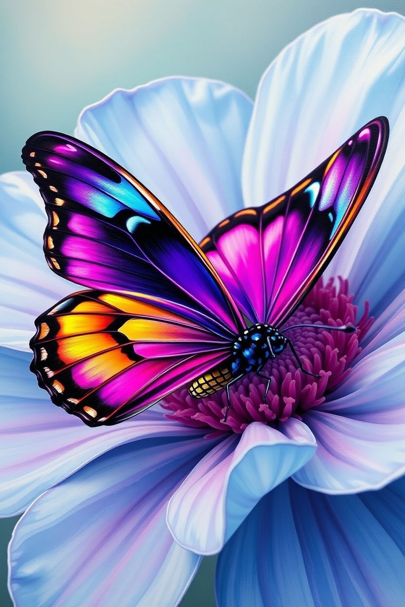 Beautiful Butterfly on a White Flower