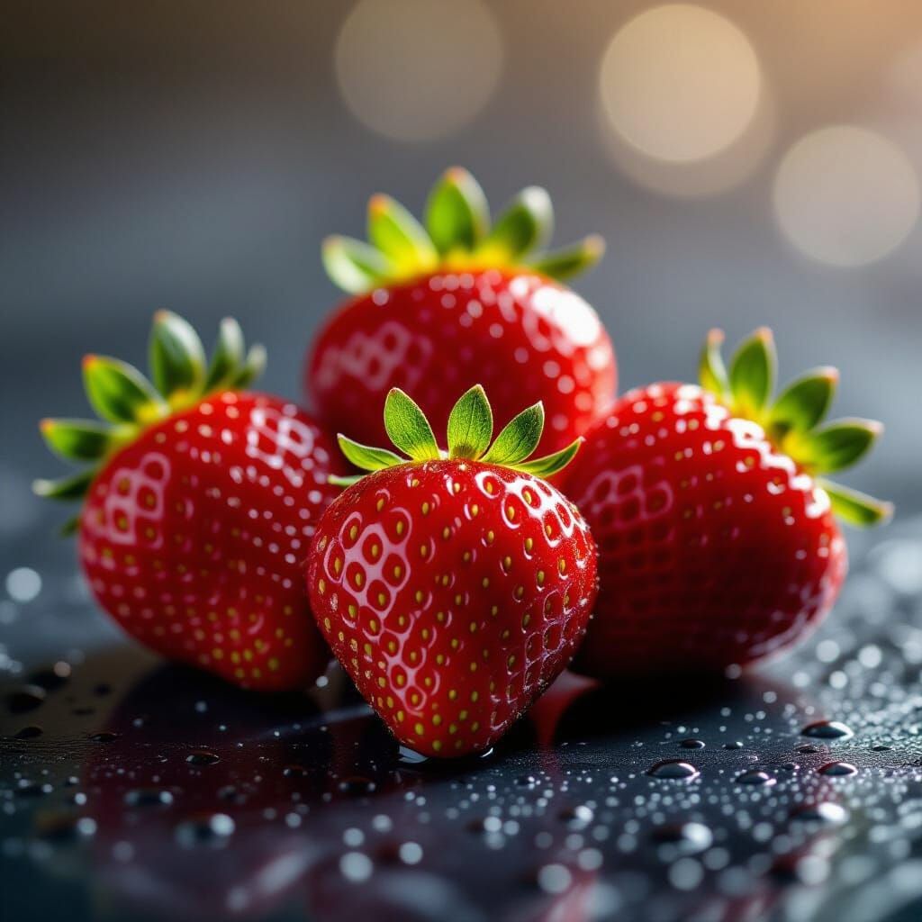Glistening Ripe Strawberries in Macro Photograph