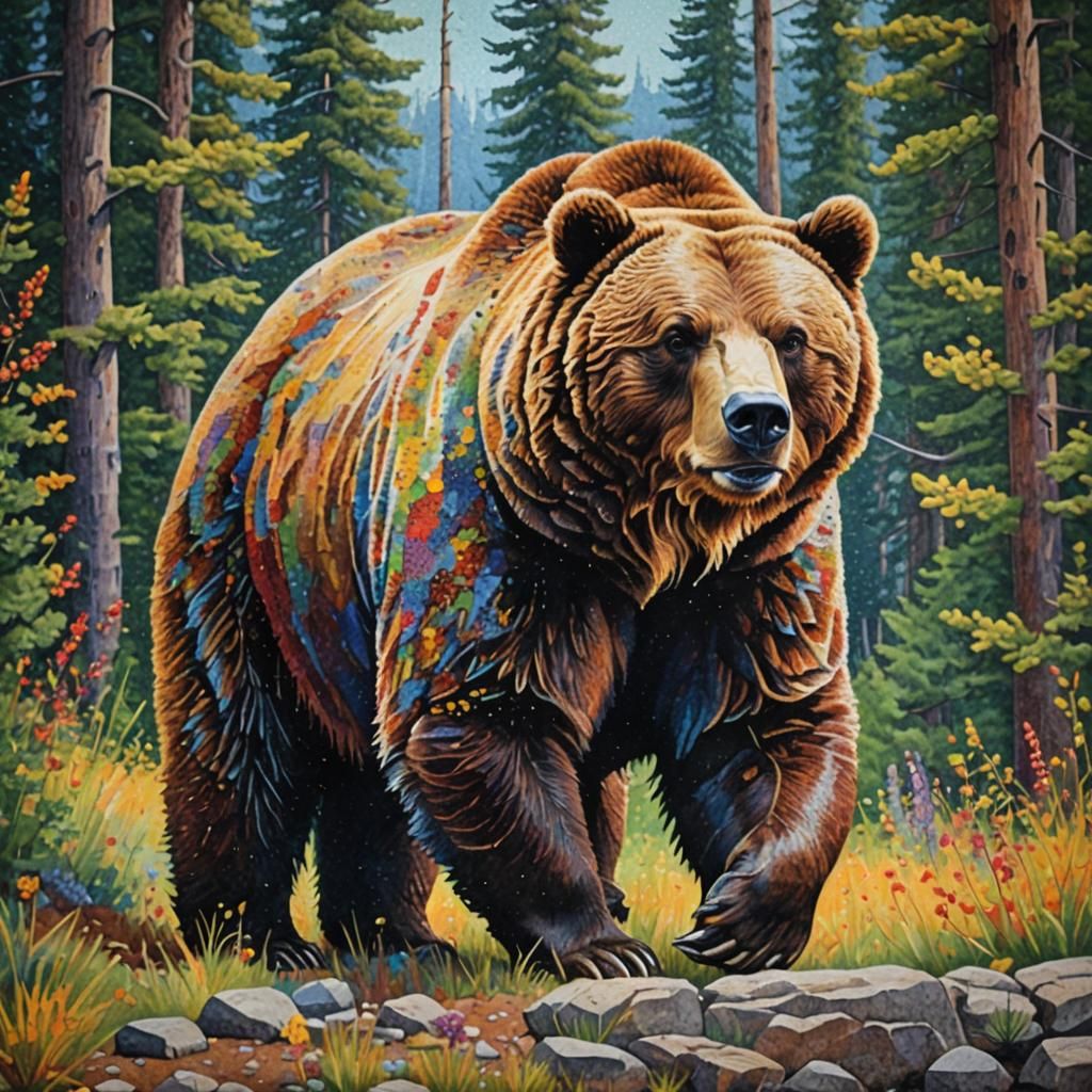 Pointillism ART - Grizzly Bear
