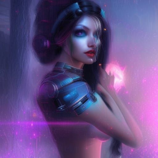 Cyberpunk lady, scifi, beautyfull girl, futur, red roses, bl...