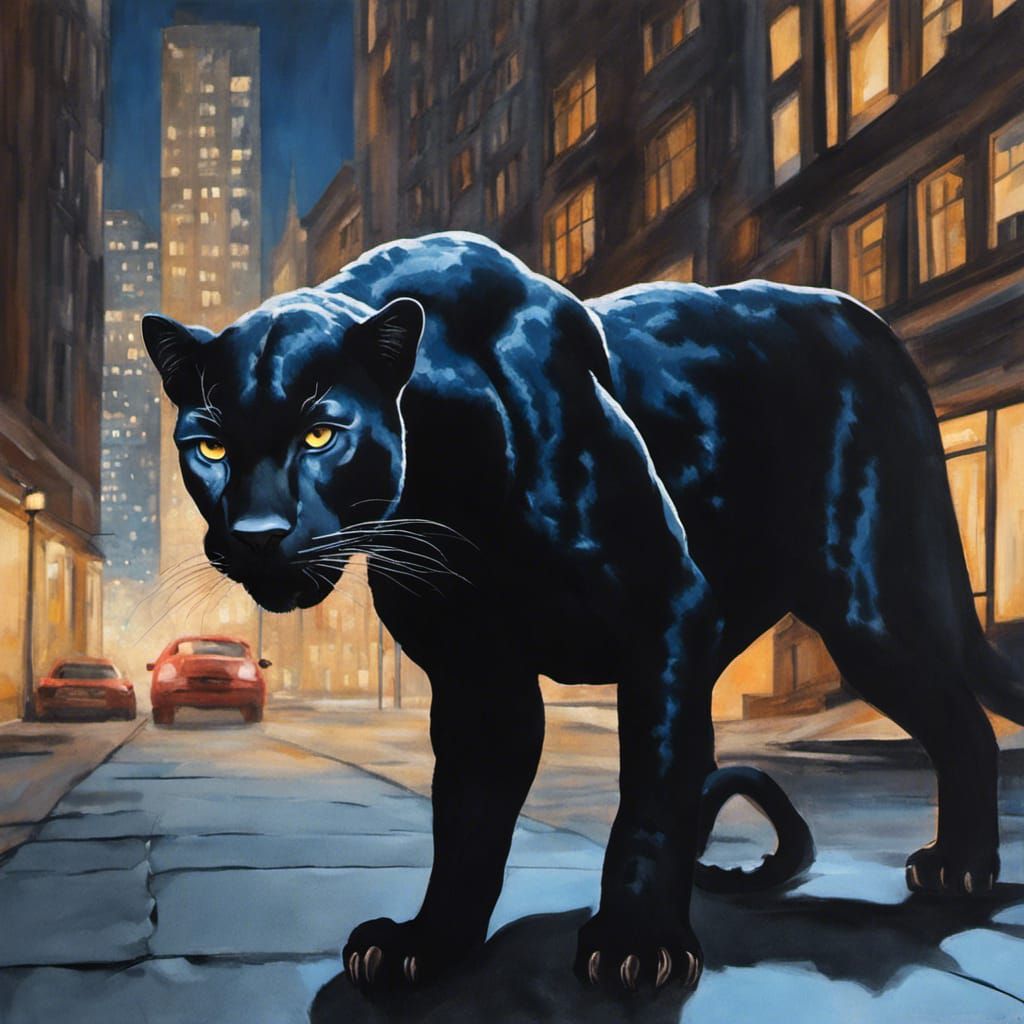 A black panther at night with blue eyes realistic front view...