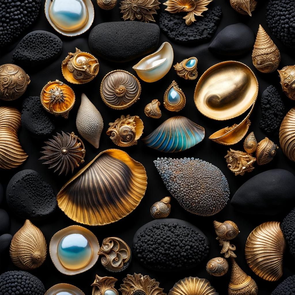 Beautiful oil painting of a mysterious ancient boat and treasure chest washed ashore, hidden in rocks, buried in sand, worn by centuries und...