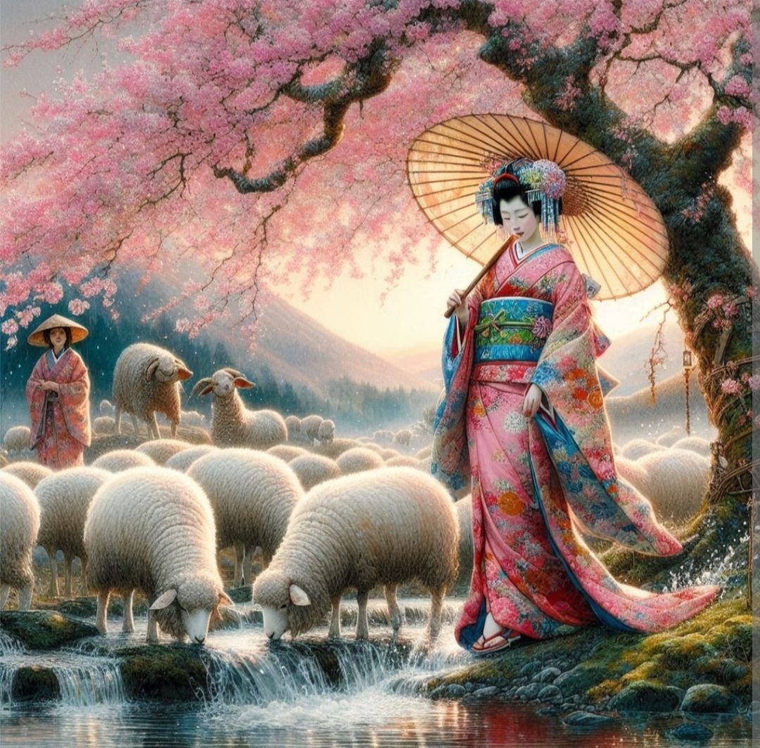 Sheep quenching their thirst