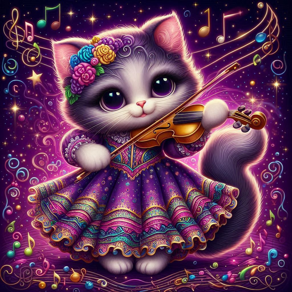 cat playing a violin