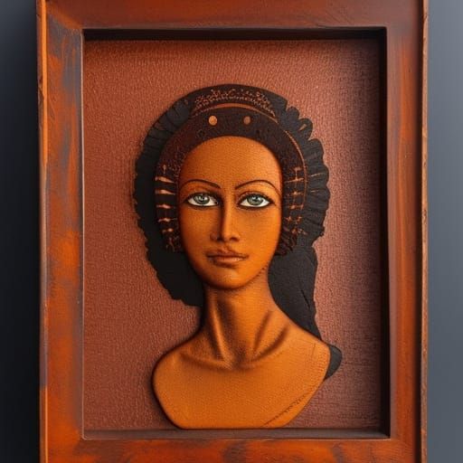 <lora:Pyrography:1.0> Rusted metal folkart, woman face