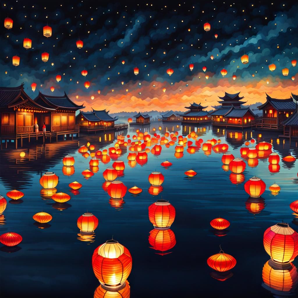 A Village Aglow During The Lantern Festival