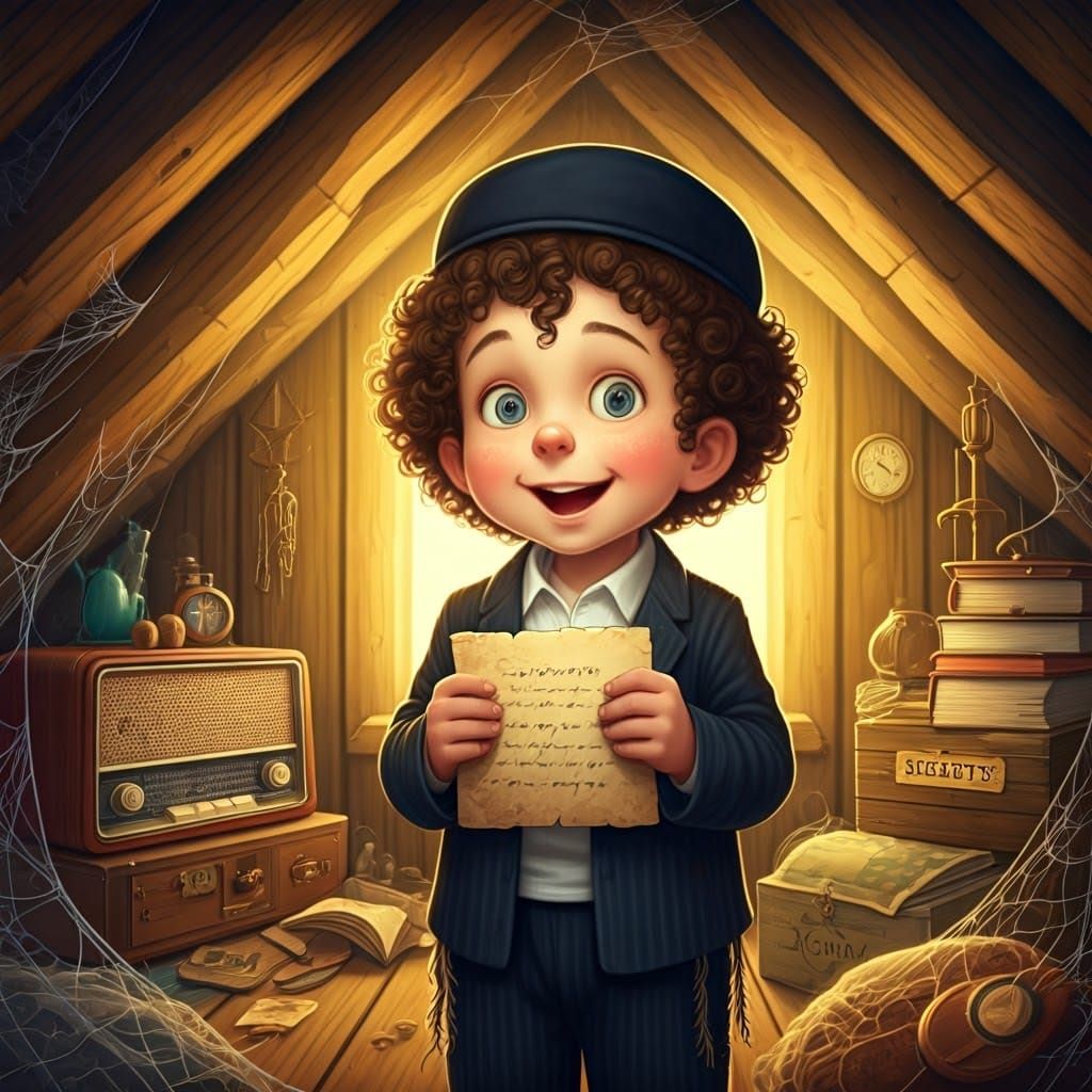 Whimsical Boy Discovers Hidden Treasures in Dusty Attic
