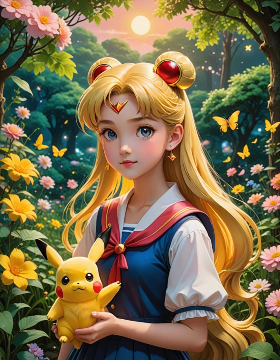 Sailor Moon with Pikachu  by @Omegamoon